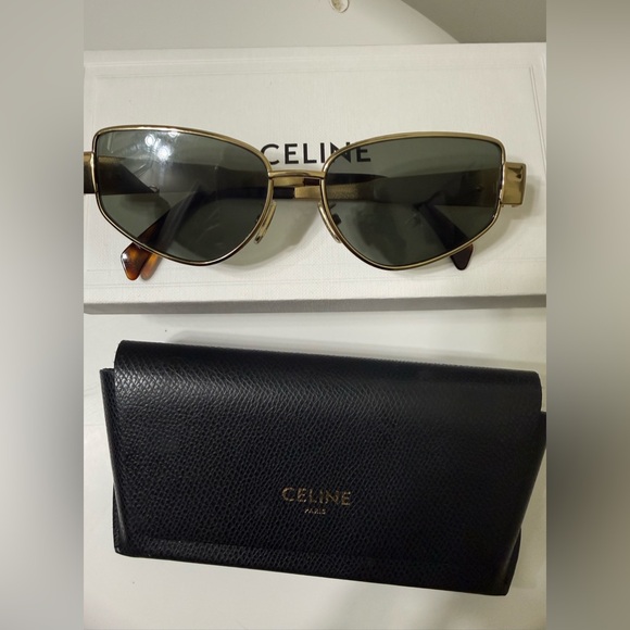 Celine Black and Gold Cat Eye Designer Sunglasses - Picture 3 of 9